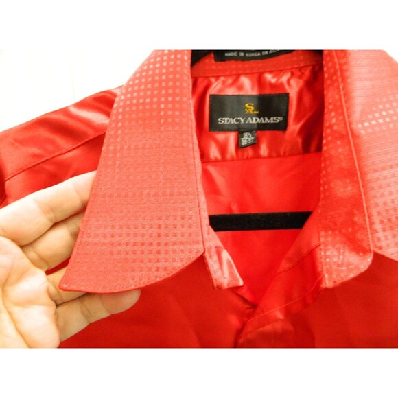 Stacy Adams Mens Red Satin Long-Sleeve Dress Shirt 16.5 38/37 Shiny Flashy - Picture 5 of 14